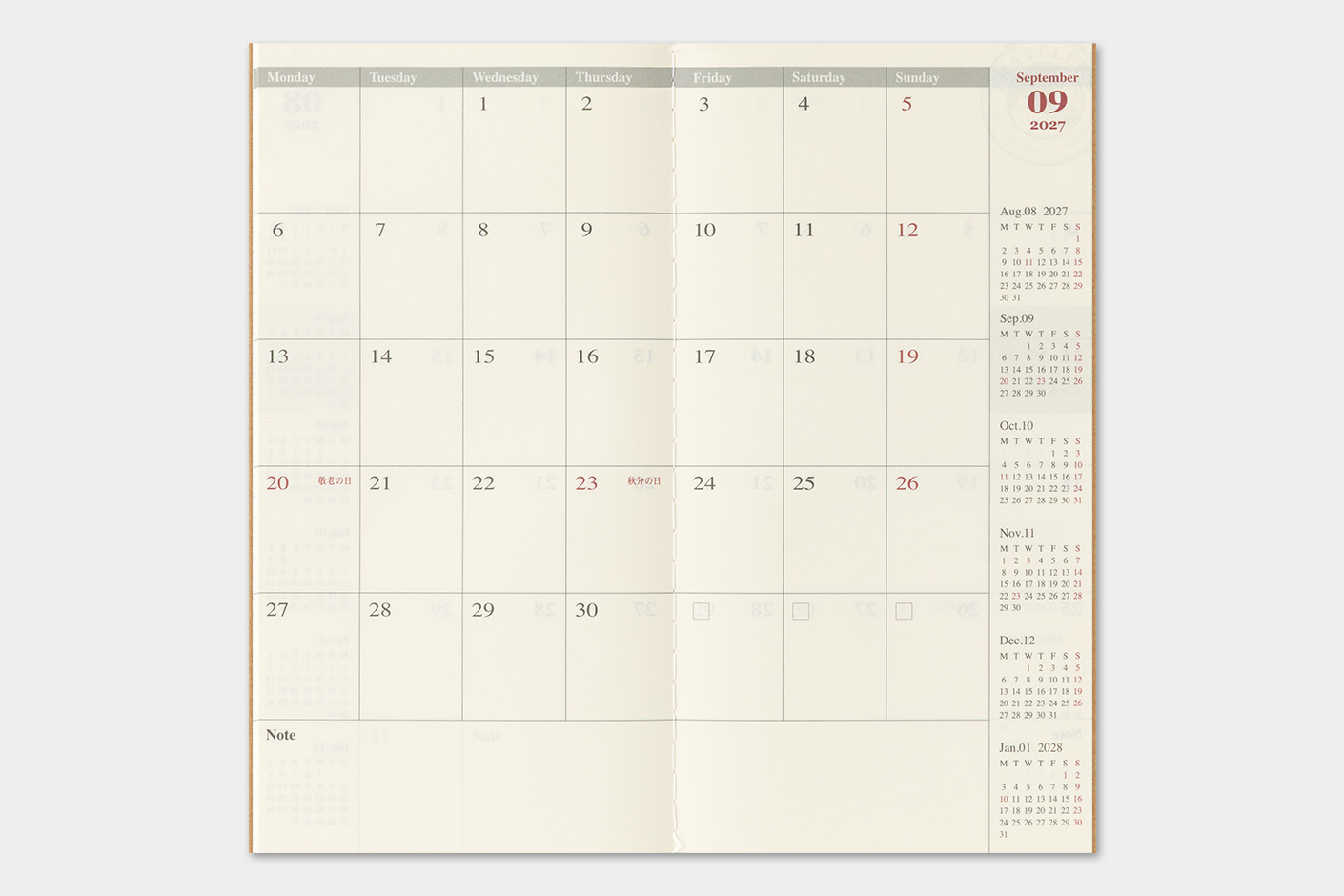 Traveler`s Company 2027 - Monthly Diary Refill Regular Size