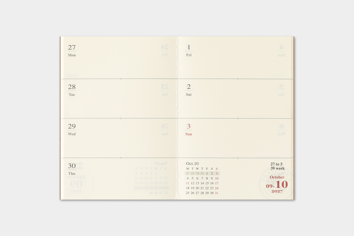 Traveler`s Company 2027 - Weekly Diary Refill Passport Size