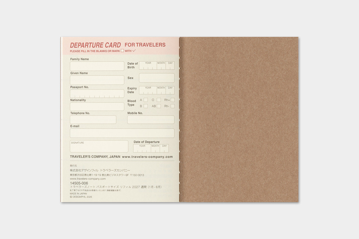 Traveler`s Company 2027 - Weekly Diary Refill Passport Size