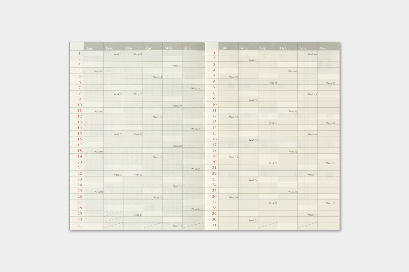 Traveler`s Company 2027 - Monthly Diary Refill Passport Size
