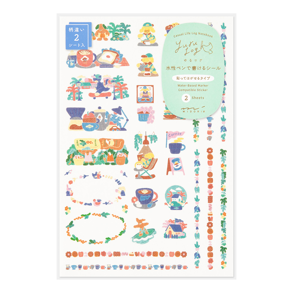 Midori Yuru Log Coffee Shop Sticker - 2 Sheets