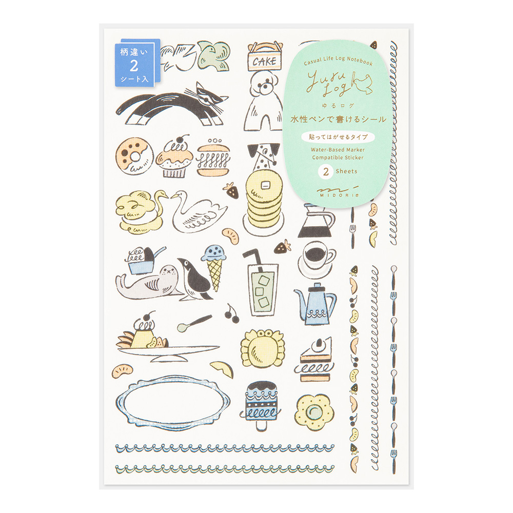 Midori Yuru Log Sweets & Animals Sticker - 2 Sheets